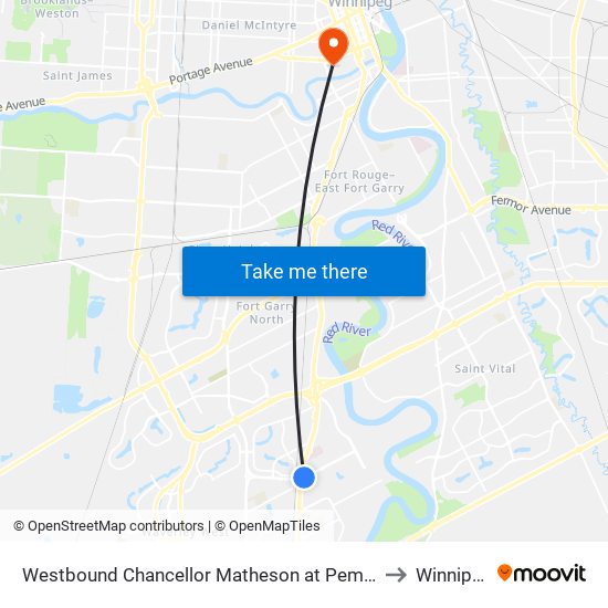 Westbound Chancellor Matheson at Pembina to Winnipeg map