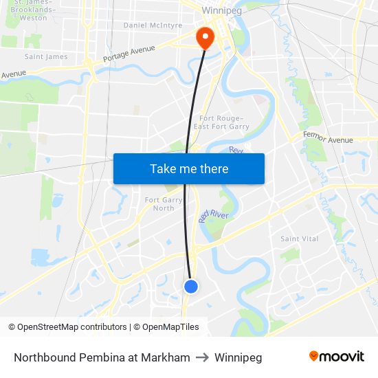 Northbound Pembina at Markham to Winnipeg map
