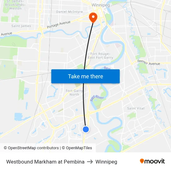 Westbound Markham at Pembina to Winnipeg map