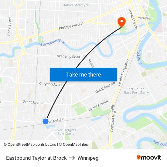 Eastbound Taylor at Brock to Winnipeg map