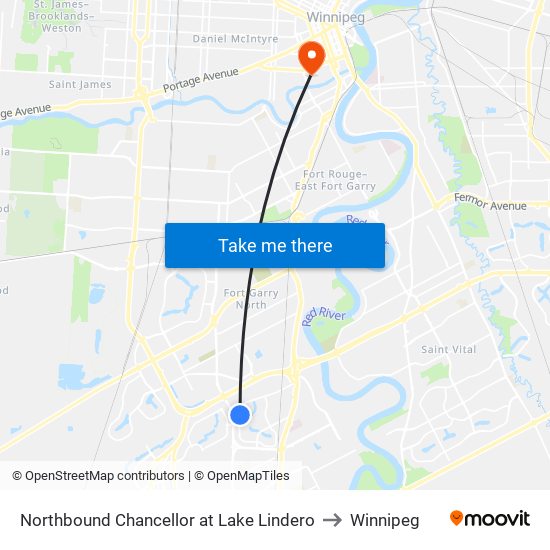 Northbound Chancellor at Lake Lindero to Winnipeg map