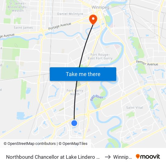 Northbound Chancellor at Lake Lindero East to Winnipeg map