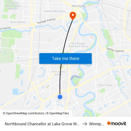 Northbound Chancellor at Lake Grove West to Winnipeg map