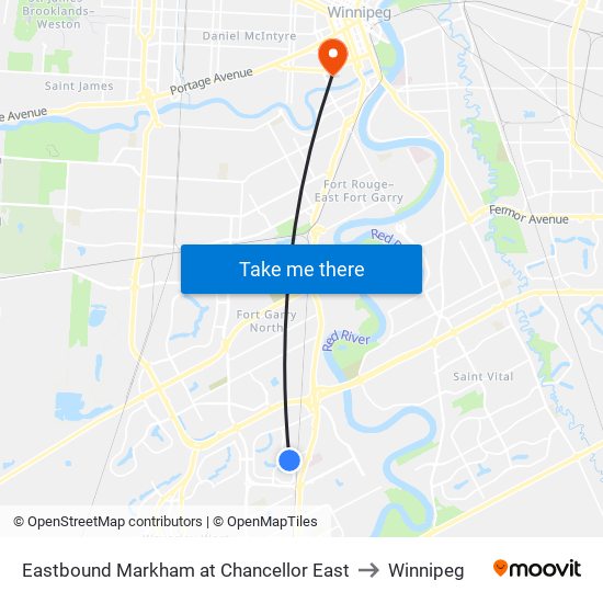 Eastbound Markham at Chancellor East to Winnipeg map