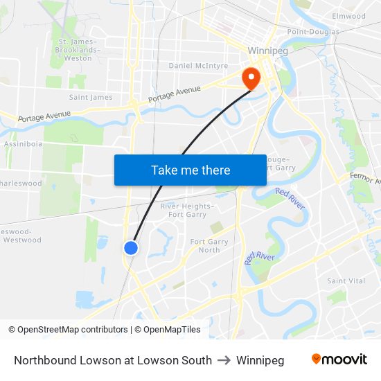 Northbound Lowson at Lowson South to Winnipeg map
