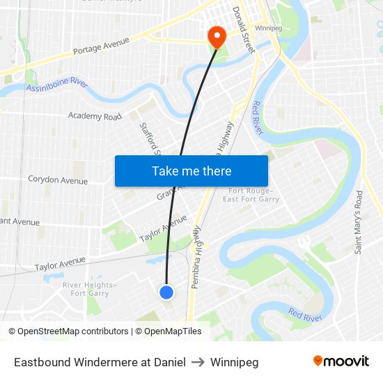 Eastbound Windermere at Daniel to Winnipeg map