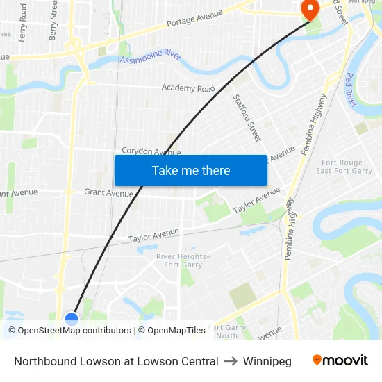 Northbound Lowson at Lowson Central to Winnipeg map