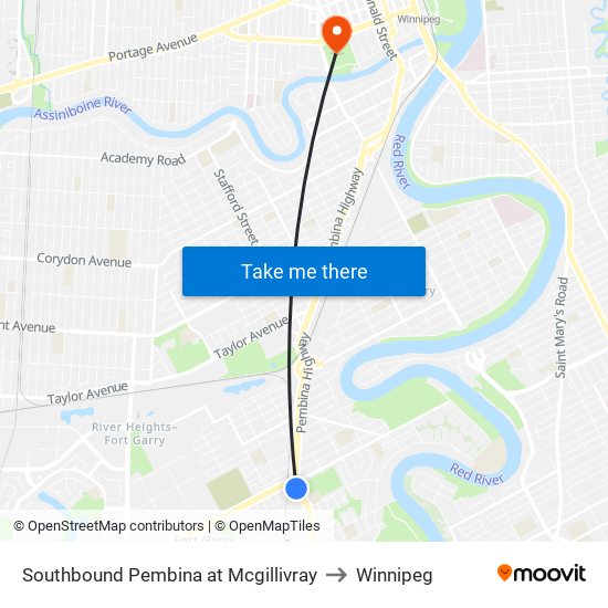 Southbound Pembina at Mcgillivray to Winnipeg map