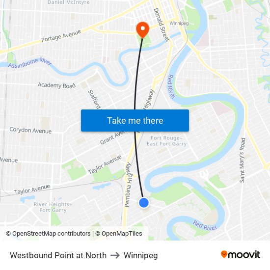 Westbound Point at North to Winnipeg map