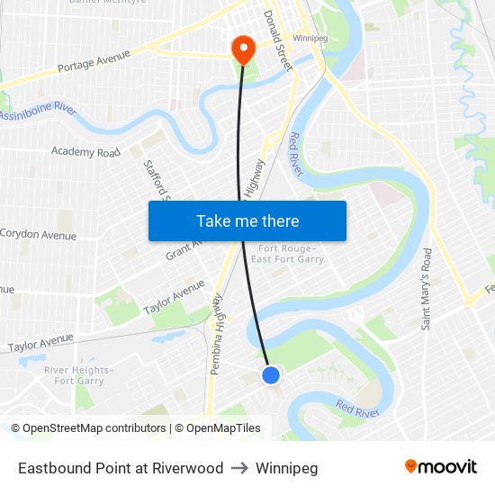 Eastbound Point at Riverwood to Winnipeg map