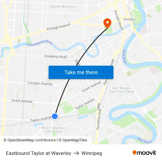 Eastbound Taylor at Waverley to Winnipeg map