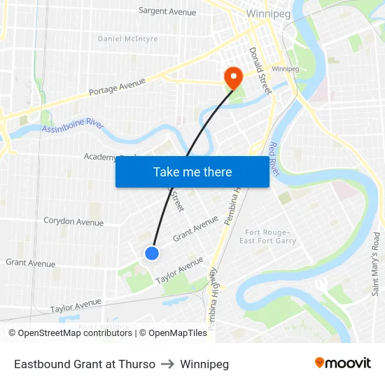Eastbound Grant at Thurso to Winnipeg map