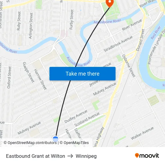 Eastbound Grant at Wilton to Winnipeg map