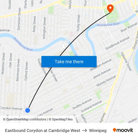 Eastbound Corydon at Cambridge West to Winnipeg map