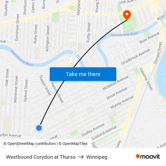 Westbound Corydon at Thurso to Winnipeg map