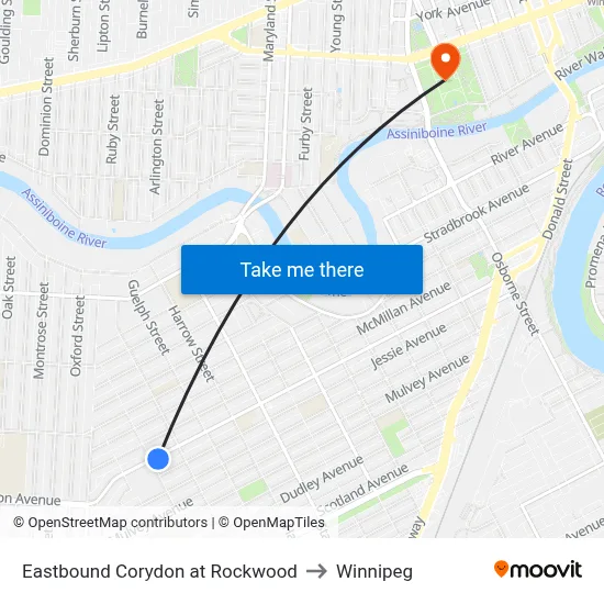 Eastbound Corydon at Rockwood to Winnipeg map