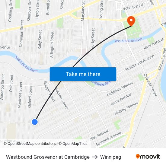 Westbound Grosvenor at Cambridge to Winnipeg map