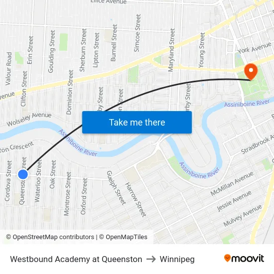 Westbound Academy at Queenston to Winnipeg map