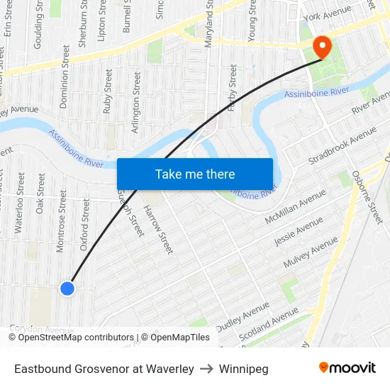 Eastbound Grosvenor at Waverley to Winnipeg map