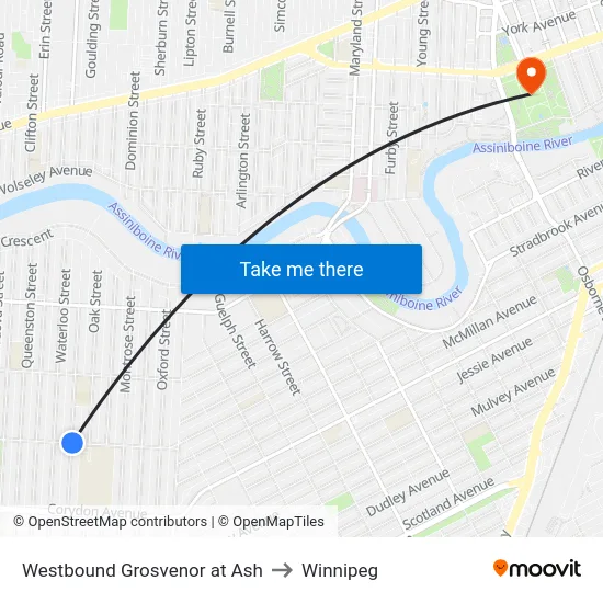 Westbound Grosvenor at Ash to Winnipeg map