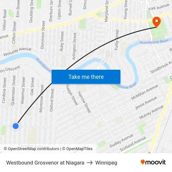 Westbound Grosvenor at Niagara to Winnipeg map