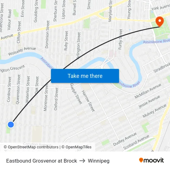 Eastbound Grosvenor at Brock to Winnipeg map