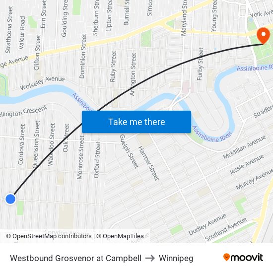 Westbound Grosvenor at Campbell to Winnipeg map