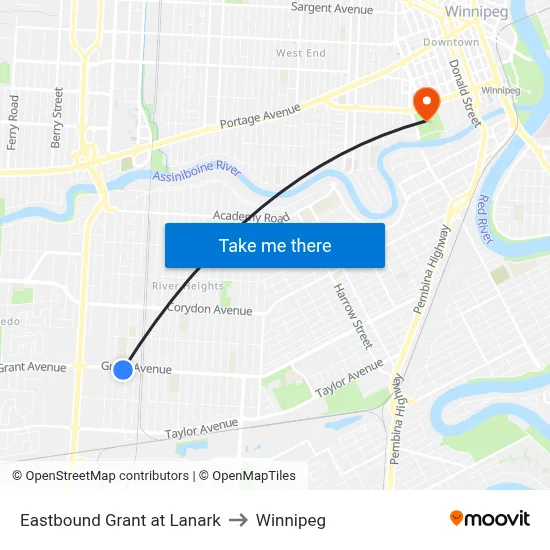 Eastbound Grant at Lanark to Winnipeg map