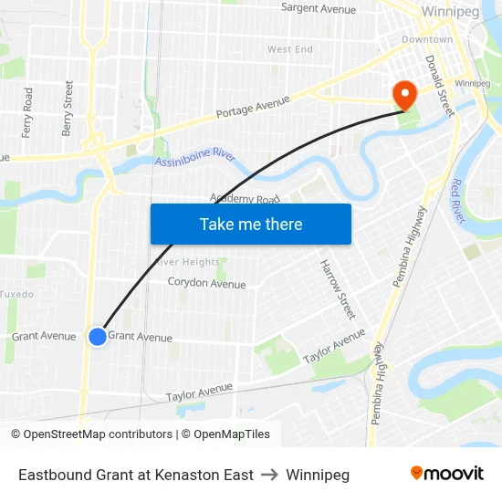 Eastbound Grant at Kenaston East to Winnipeg map