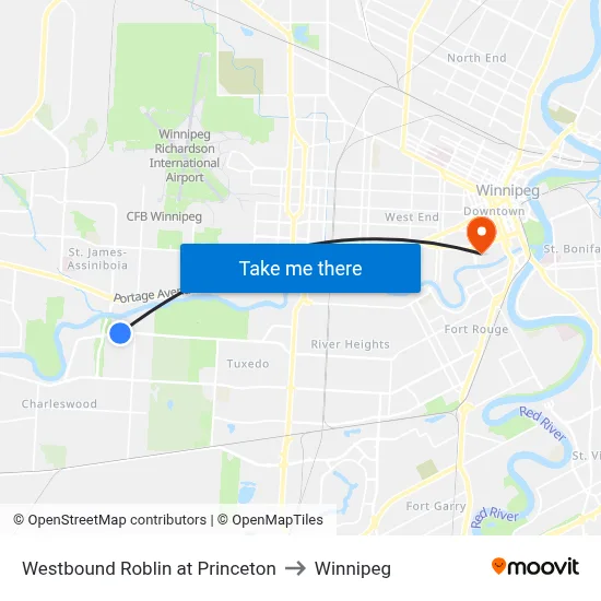 Westbound Roblin at Princeton to Winnipeg map