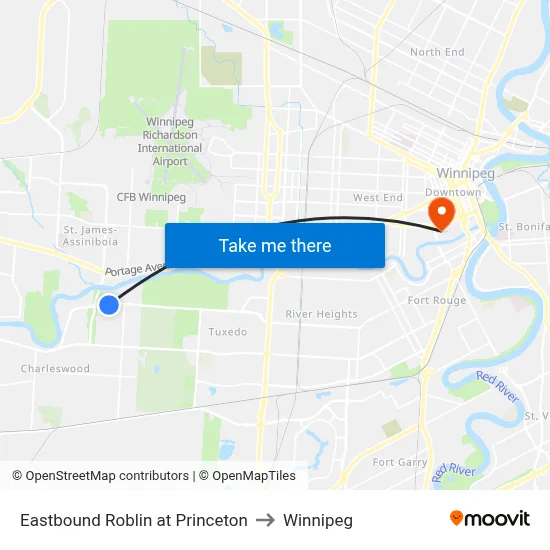 Eastbound Roblin at Princeton to Winnipeg map