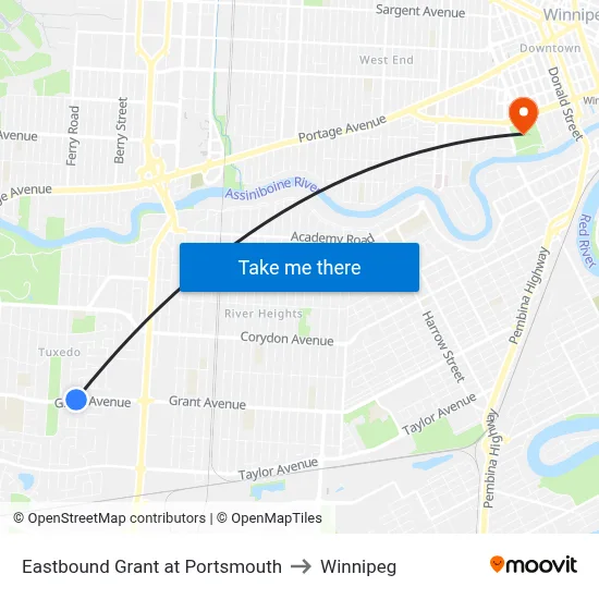 Eastbound Grant at Portsmouth to Winnipeg map