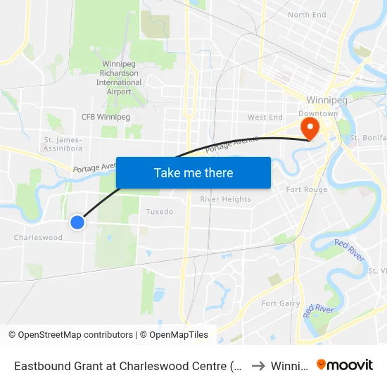 Eastbound Grant at Charleswood Centre (Park & Ride) to Winnipeg map