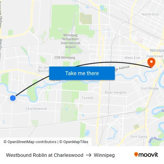 Westbound Roblin at Charleswood to Winnipeg map