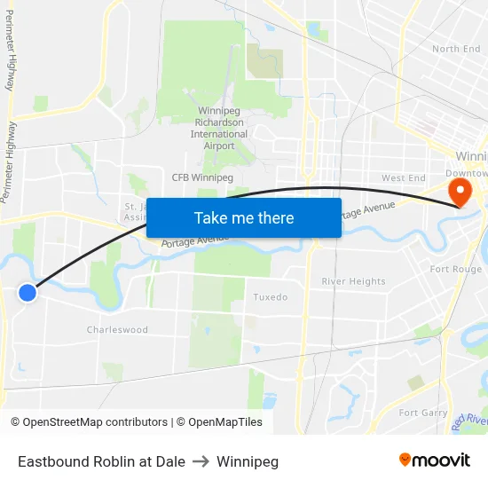 Eastbound Roblin at Dale to Winnipeg map