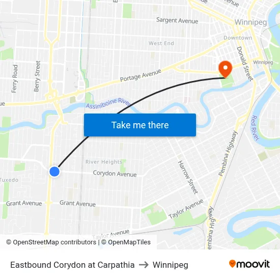 Eastbound Corydon at Carpathia to Winnipeg map