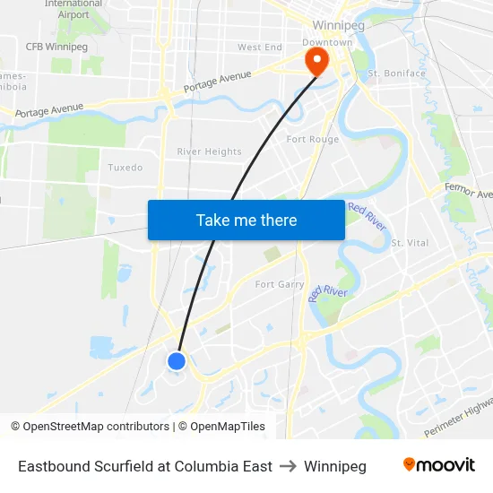 Eastbound Scurfield at Columbia East to Winnipeg map