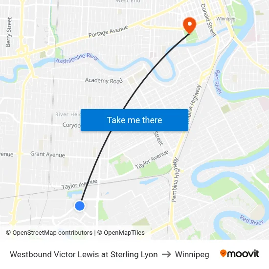 Westbound Victor Lewis at Sterling Lyon to Winnipeg map