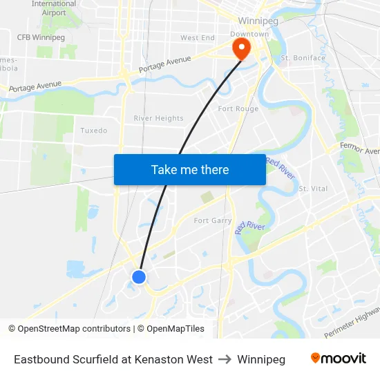Eastbound Scurfield at Kenaston West to Winnipeg map