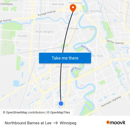 Northbound Barnes at Lee to Winnipeg map