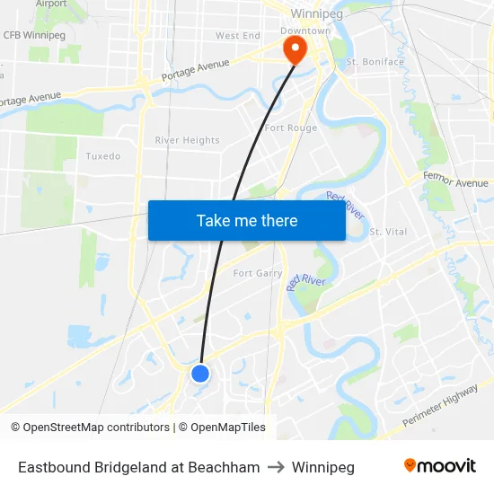 Eastbound Bridgeland at Beachham to Winnipeg map