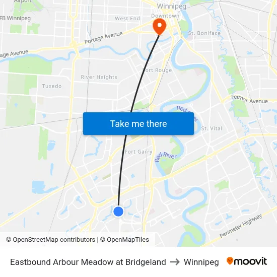 Eastbound Arbour Meadow at Bridgeland to Winnipeg map