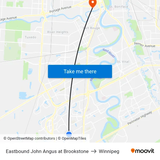 Eastbound John Angus at Brookstone to Winnipeg map