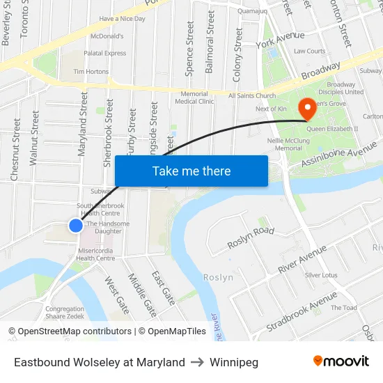 Eastbound Wolseley at Maryland to Winnipeg map