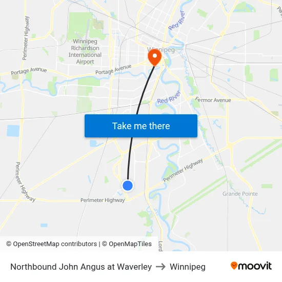 Northbound John Angus at Waverley to Winnipeg map