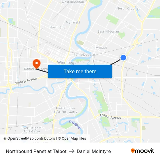 Northbound Panet at Talbot to Daniel McIntyre map