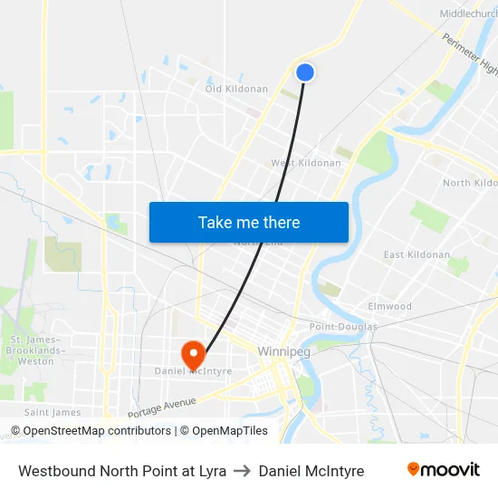 Westbound North Point at Lyra to Daniel McIntyre map