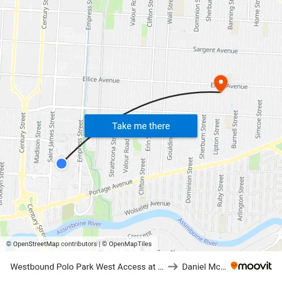 Westbound Polo Park West Access at Polo Park (Fx4) to Daniel McIntyre map
