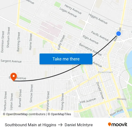 Southbound Main at Higgins to Daniel McIntyre map