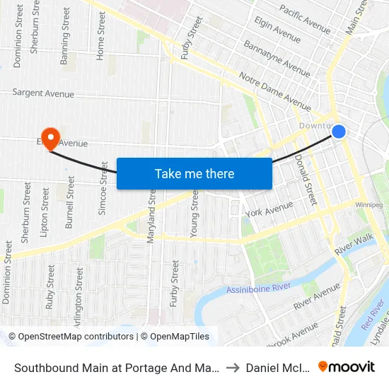 Southbound Main at Portage And Main Junction to Daniel McIntyre map